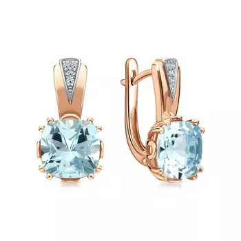 Золотые серьги с бриллиантами природными и топазами природными