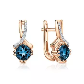 Золотые серьги с бриллиантами природными и топазами природными