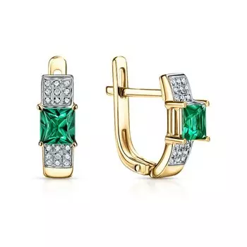 Золотые серьги с бриллиантами природными и изумрудами выращенными