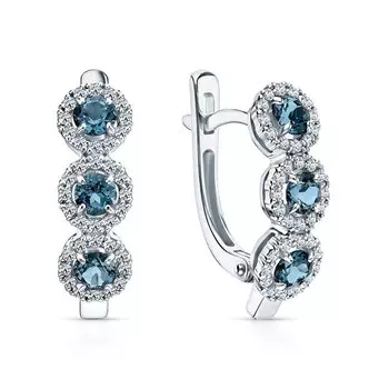 Золотые серьги с бриллиантами природными и топазами природными