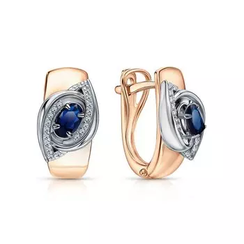 Золотые серьги с бриллиантами природными и сапфирами природными