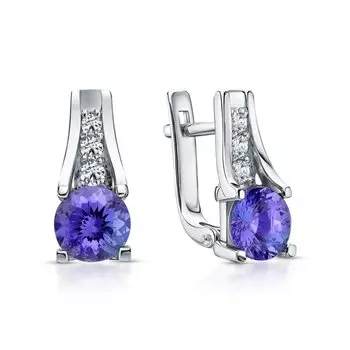 Золотые серьги с бриллиантами природными и танзанитами природными