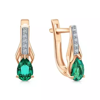 Золотые серьги с бриллиантами природными и изумрудами выращенными