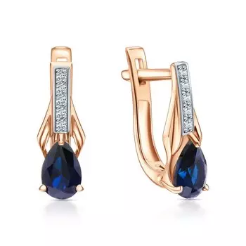 Золотые серьги с бриллиантами природными и сапфирами выращенными