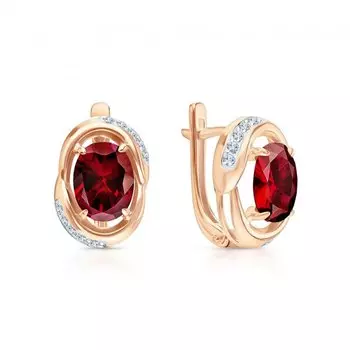 Золотые серьги с бриллиантами природными и рубинами выращенными