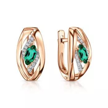 Золотые серьги с бриллиантами природными и изумрудами выращенными