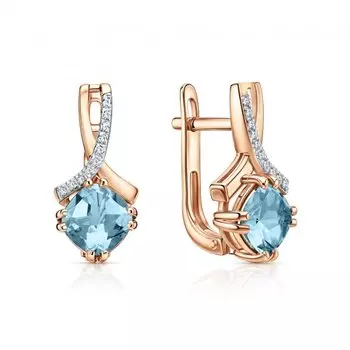 Золотые серьги с бриллиантами природными и топазами природными