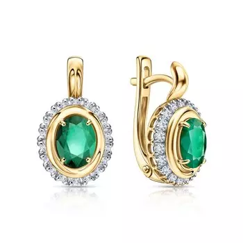 Золотые серьги с бриллиантами природными и изумрудами природными