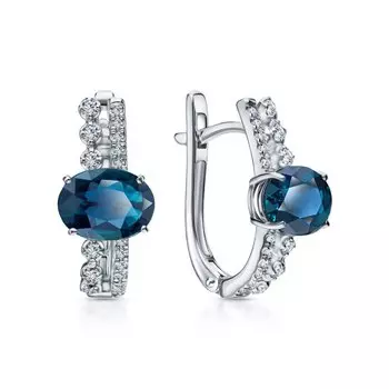 Золотые серьги с бриллиантами природными и топазами природными