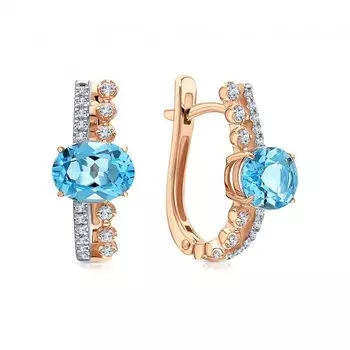 Золотые серьги с бриллиантами природными и топазами природными