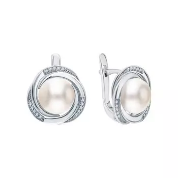 Золотые серьги с бриллиантами природными и жемчугами природными культивированными