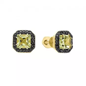 Золотые серьги с бриллиантами природными и кварцами природными