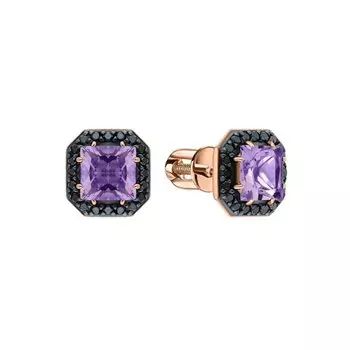 Золотые серьги с бриллиантами природными и аметистами природными