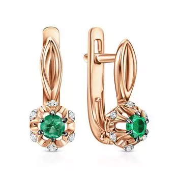 Золотые серьги с бриллиантами природными и изумрудами природными