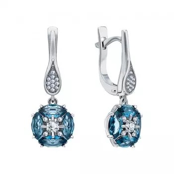 Золотые серьги с бриллиантами природными и топазами природными