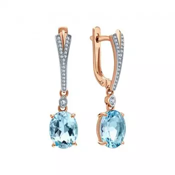 Золотые серьги с бриллиантами природными и топазами природными