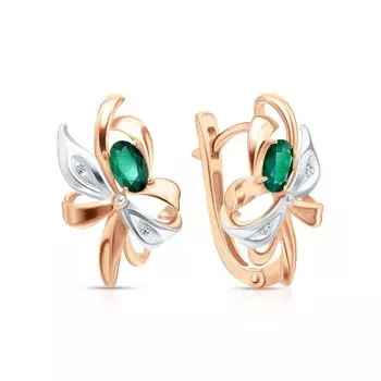 Золотые серьги с бриллиантами природными и изумрудами природными