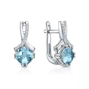 Золотые серьги с бриллиантами природными и топазами природными