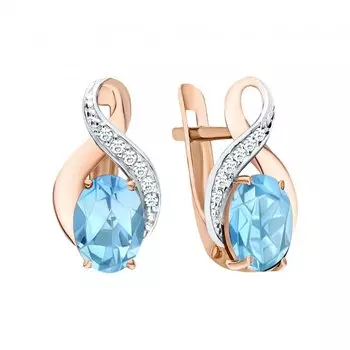 Золотые серьги с бриллиантами природными и топазами природными