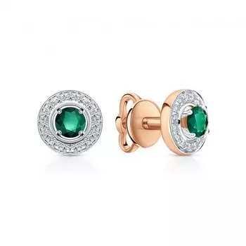 Золотые серьги с бриллиантами природными и изумрудами природными