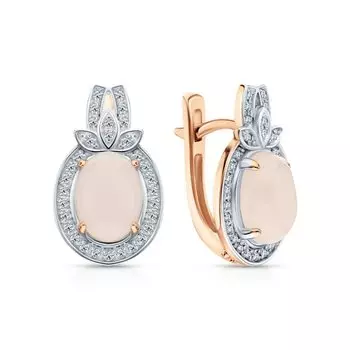 Золотые серьги с бриллиантами природными и кварцами природными