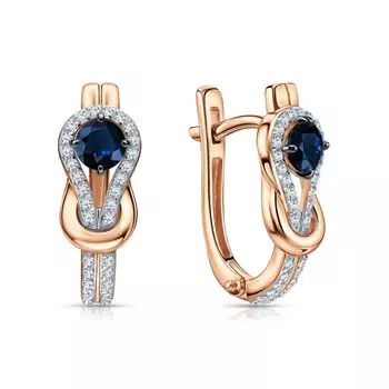 Золотые серьги с бриллиантами природными и сапфирами природными