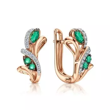 Золотые серьги с бриллиантами природными и изумрудами природными