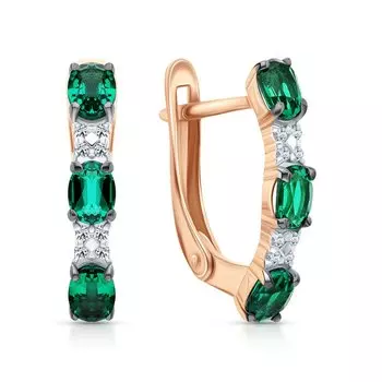 Золотые серьги с бриллиантами природными и изумрудами выращенными