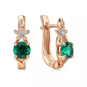 Золотые серьги с бриллиантами природными и изумрудами выращенными