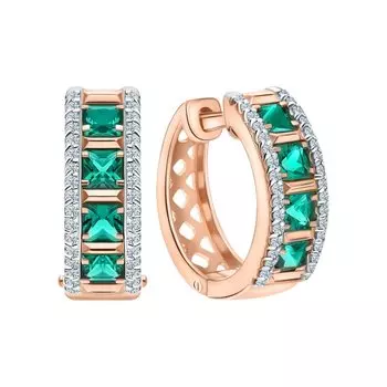 Золотые серьги с бриллиантами природными и изумрудами выращенными