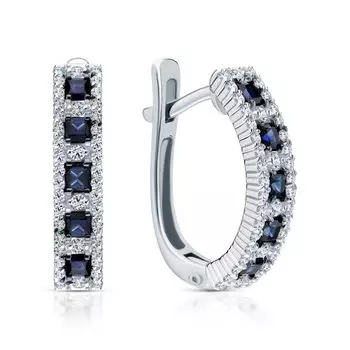 Золотые серьги с бриллиантами природными и сапфирами природными