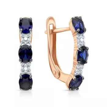 Золотые серьги с бриллиантами природными и сапфирами выращенными