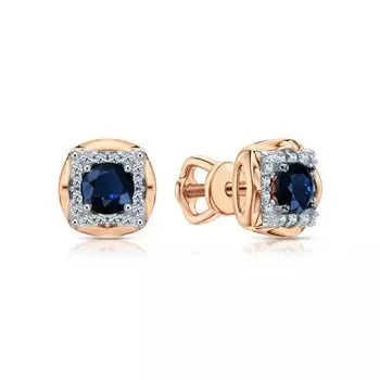 Золотые серьги с бриллиантами природными и сапфирами природными