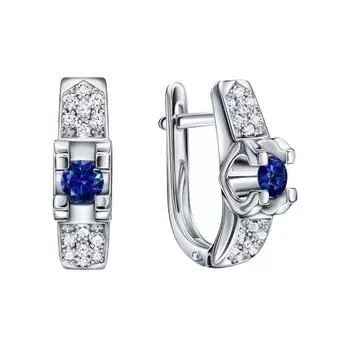 Золотые серьги с бриллиантами природными и сапфирами природными