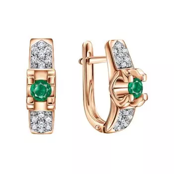 Золотые серьги с бриллиантами природными и изумрудами природными