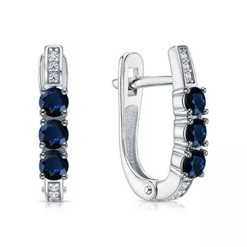 Золотые серьги с бриллиантами природными и сапфирами природными