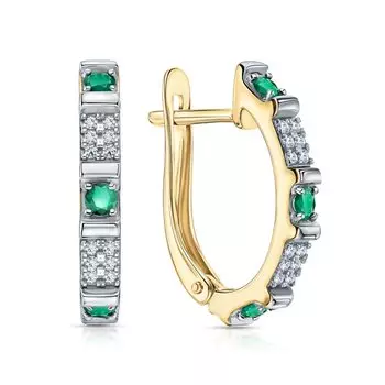 Золотые серьги с бриллиантами природными и изумрудами природными