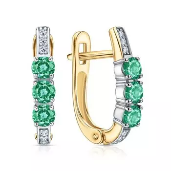 Золотые серьги с бриллиантами природными и изумрудами природными