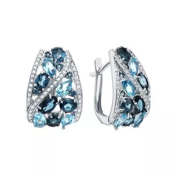 Золотые серьги с бриллиантами природными и топазами природными