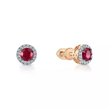 Золотые серьги с бриллиантами природными и рубинами природными