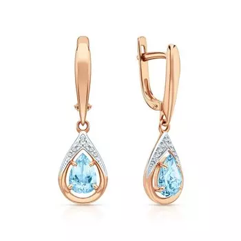 Золотые серьги с бриллиантами природными и топазами природными