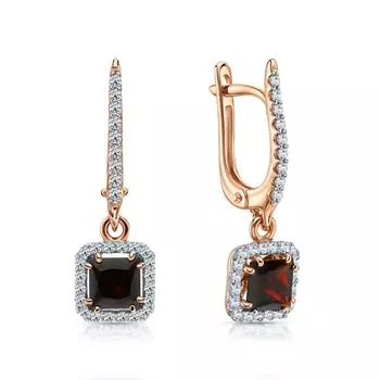 Золотые серьги с бриллиантами природными и гранатами природными