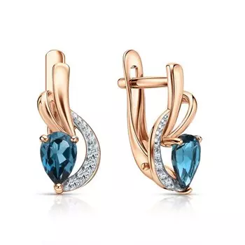 Золотые серьги с бриллиантами природными и топазами природными