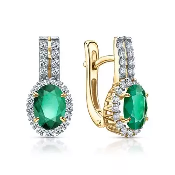Золотые серьги с бриллиантами природными и изумрудами природными