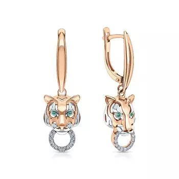 Золотые серьги с бриллиантами природными и изумрудами природными