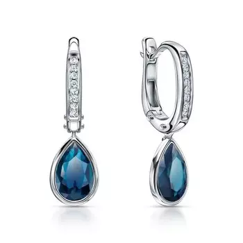 Золотые серьги с бриллиантами природными и топазами природными