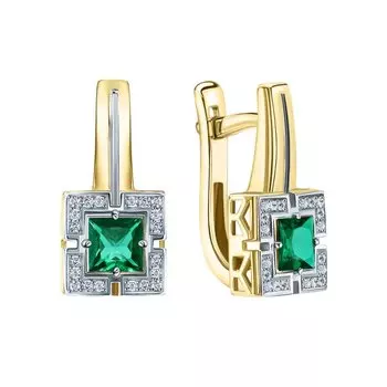 Золотые серьги с бриллиантами природными и изумрудами выращенными