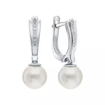 Золотые серьги с бриллиантами природными и жемчугами природными культивированными