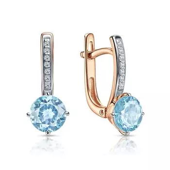 Золотые серьги с бриллиантами природными и топазами природными