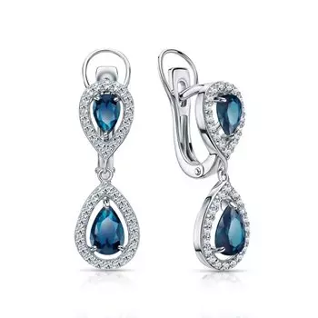 Золотые серьги с бриллиантами природными и топазами природными